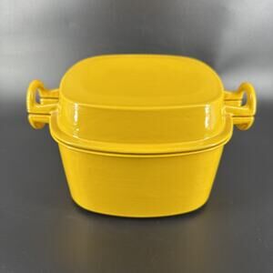 Vintage Dansk Orecast Iron Enamelware Roaster Dutch Oven Pot w/ Lid Yellow MCM
